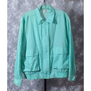 Vintage 80s Windbreaker 1980s Teal Day Glow Spring Hipster New Wave Size Medium